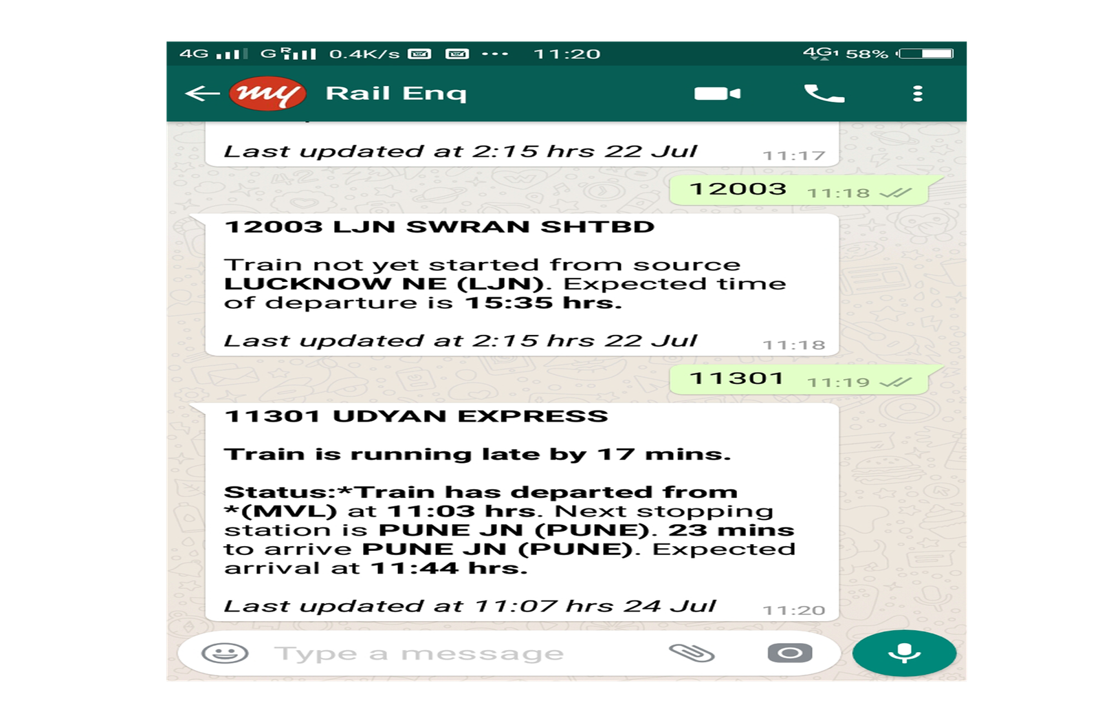 MakeMyTrip Train Enquiry on Whatsapp